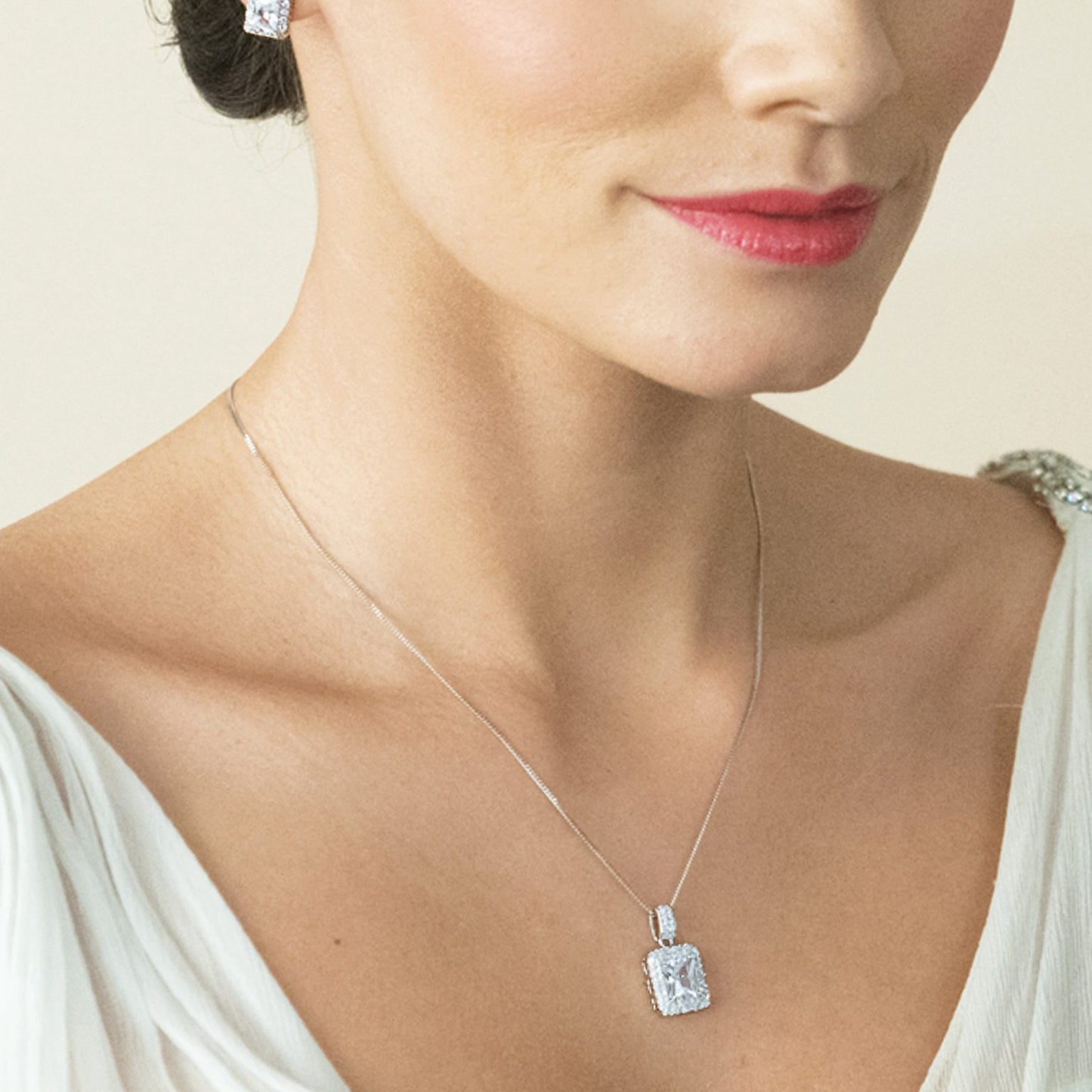 ART DECO RHODIUM CRYSTAL EMERALD CUT PROM SET