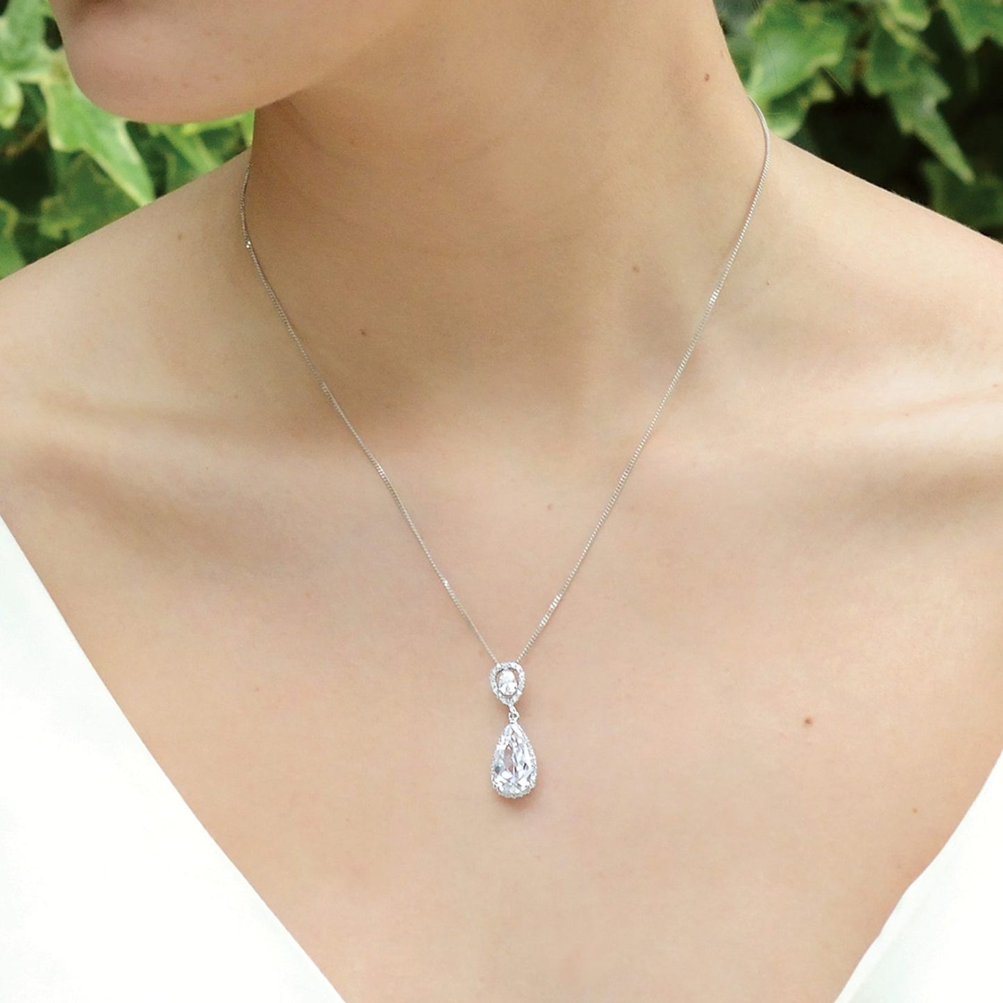 BACALL RHODIUM CRYSTAL PEARDROP PROM SET