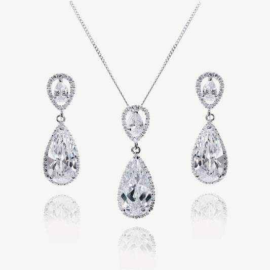 BACALL RHODIUM CRYSTAL PEARDROP PROM SET