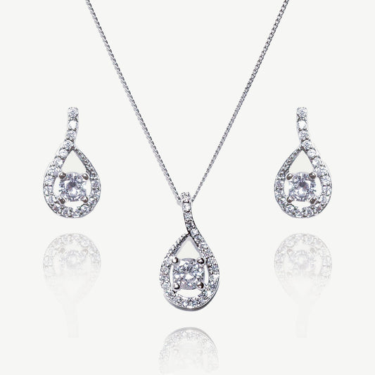 ETERNITY RHODIUM CRYSTAL TEARDROP PROM SET