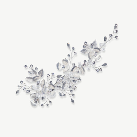 FLORA SILVER CRYSTAL FLOWER SPRAY PROM CLIP