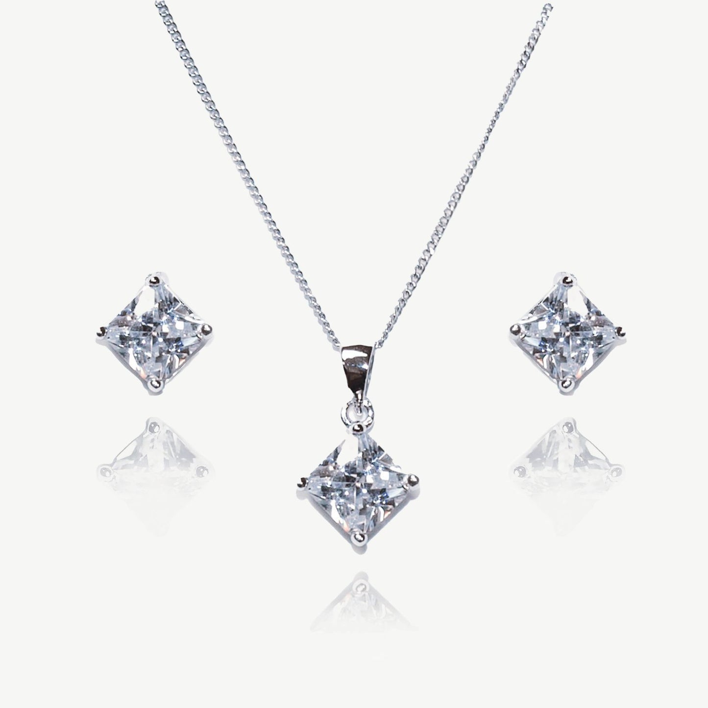 ILLUSION RHODIUM CRYSTAL SQUARE CUT PROM SET