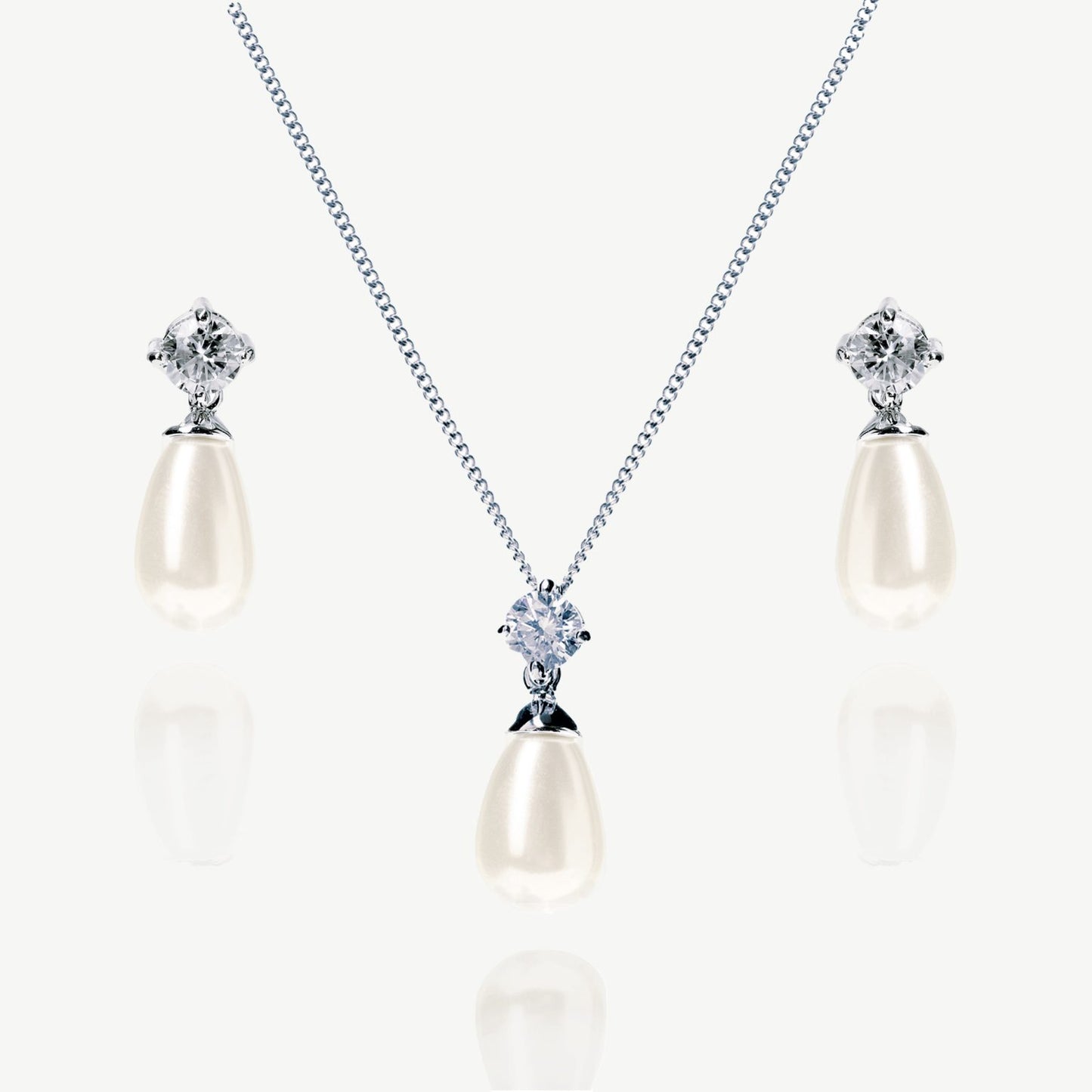 IMPERIAL RHODIUM CRYSTAL PEARL TEARDROP PROM SET