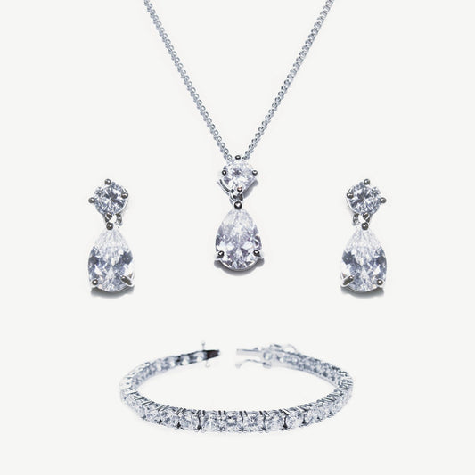 IMPERIAL RHODIUM CRYSTAL TEARDROP FULL PROM SET