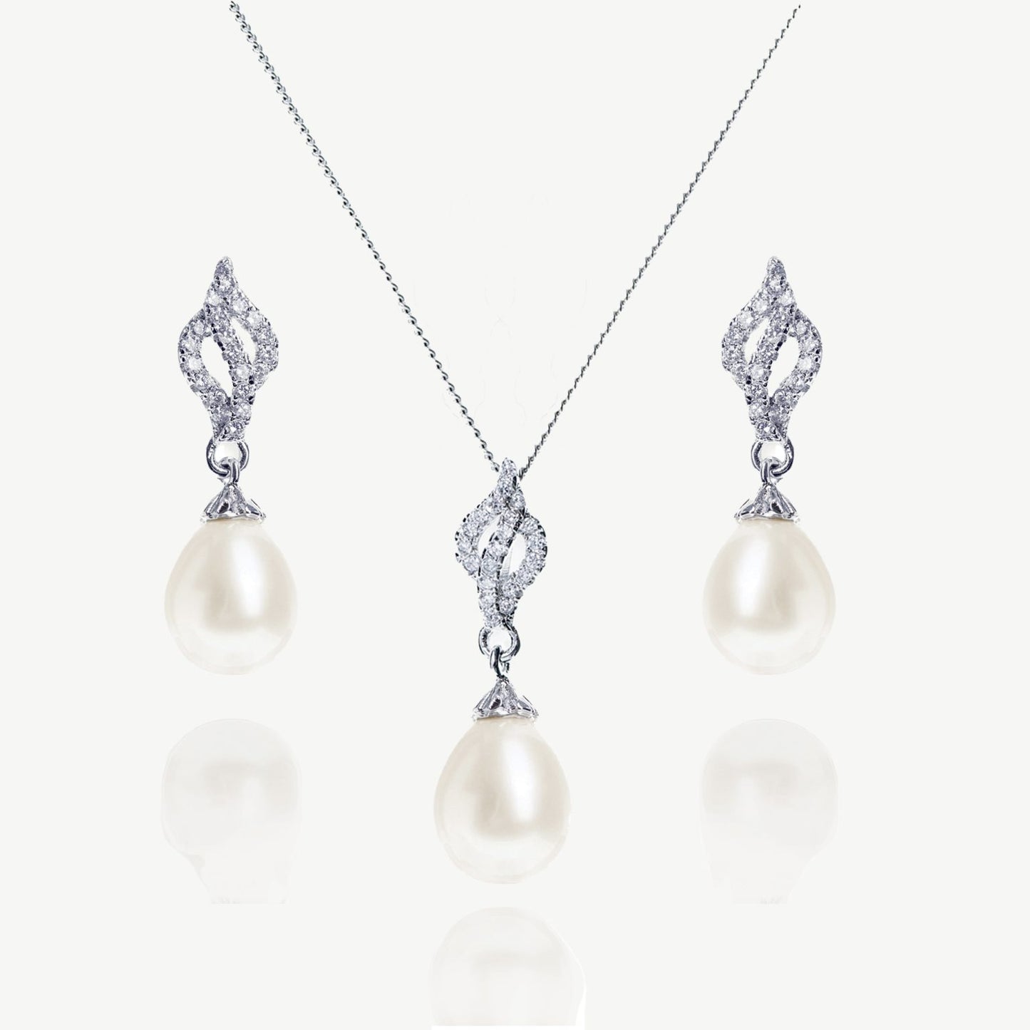 LISBON RHODIUM CRYSTAL PEARL DROP PROM SET