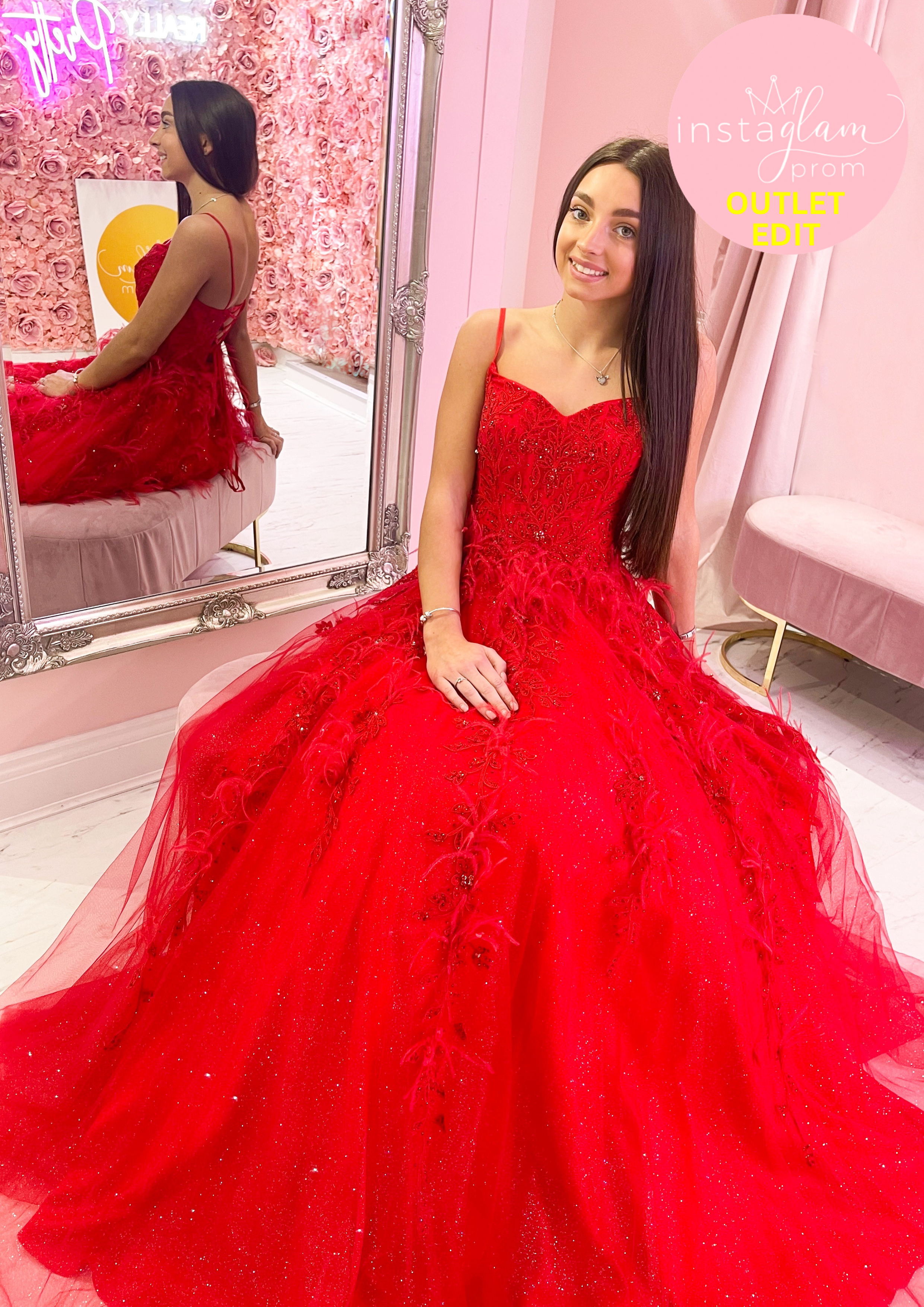 Feathered lace ballgown prom/ evening dress with corset back-style 4331