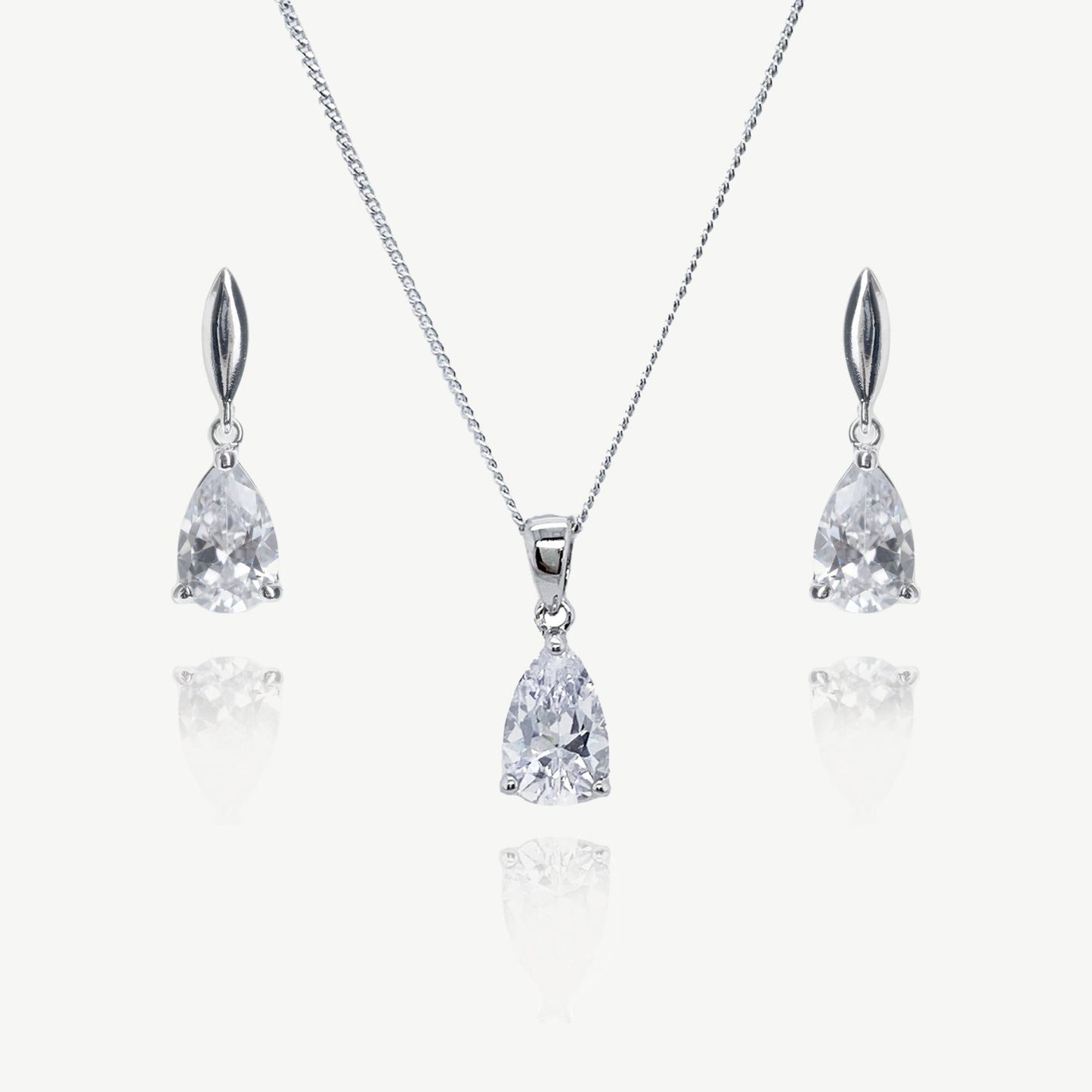 VANDERBILT RHODIUM CRYSTAL PEAR CUT PROM SET