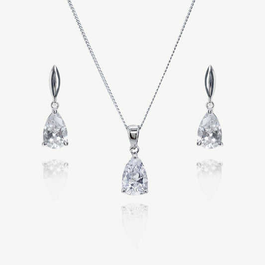 VANDERBILT RHODIUM CRYSTAL PEAR CUT PROM SET