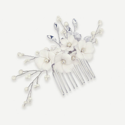 VIOLA SILVER CERAMIC FLORAL PROM COMB